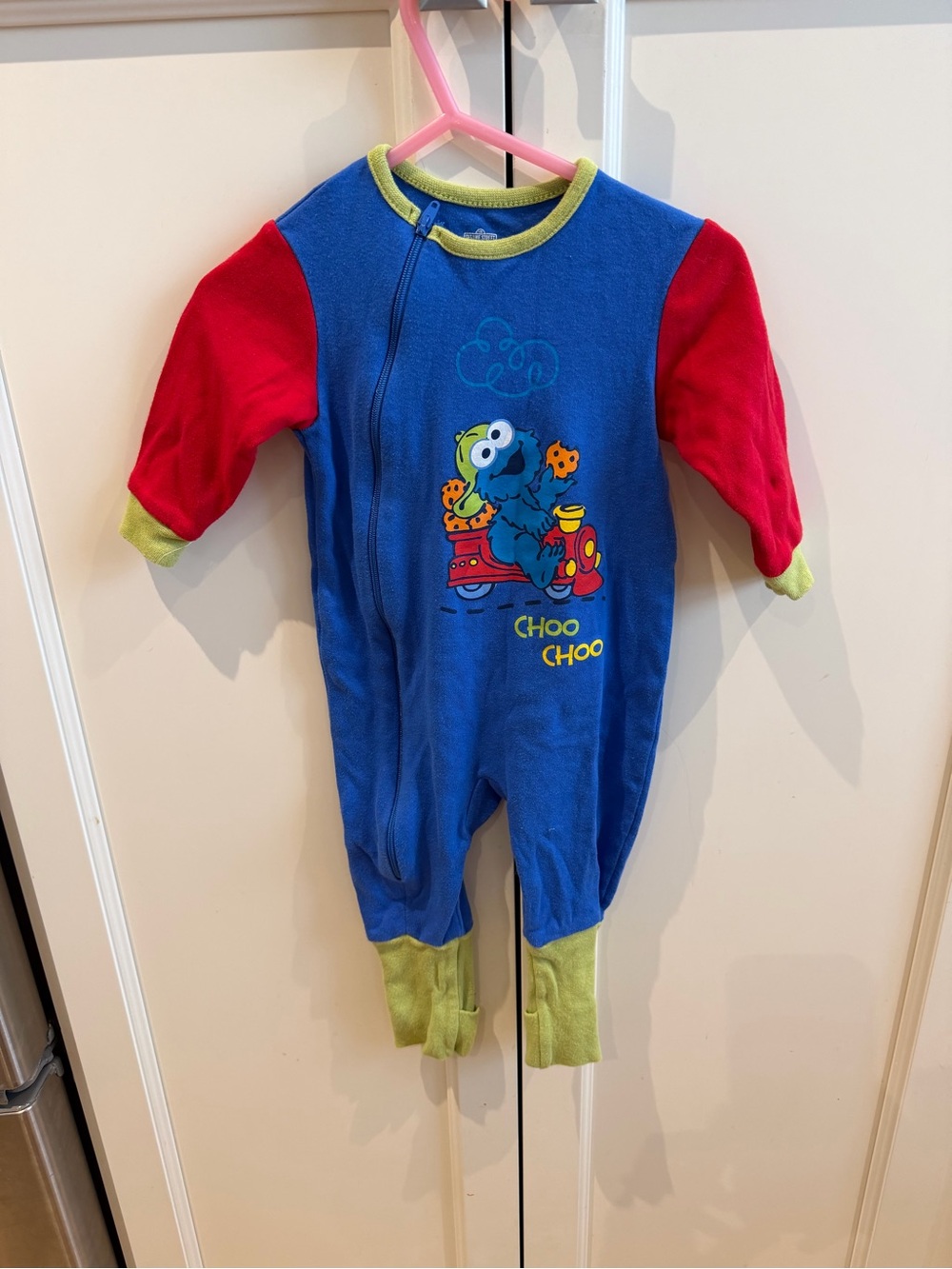 Sesame Street 6m Blue Cookie Monster 'Choo Choo' One-Piece for Kids